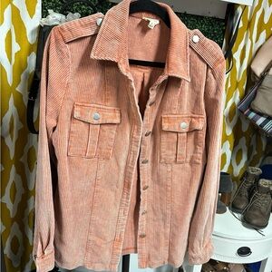 BiBi Women's Corduroy Utility Jacket in Soft Peach